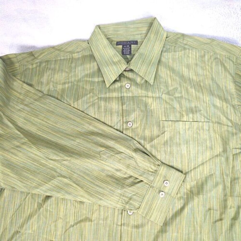 Domani Dress Shirt Men 3XL Green Stripd Button Up Formal Wedding Casual NEW‎